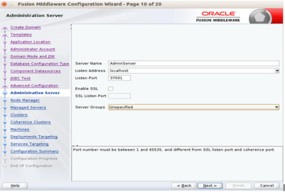 Administration Server window